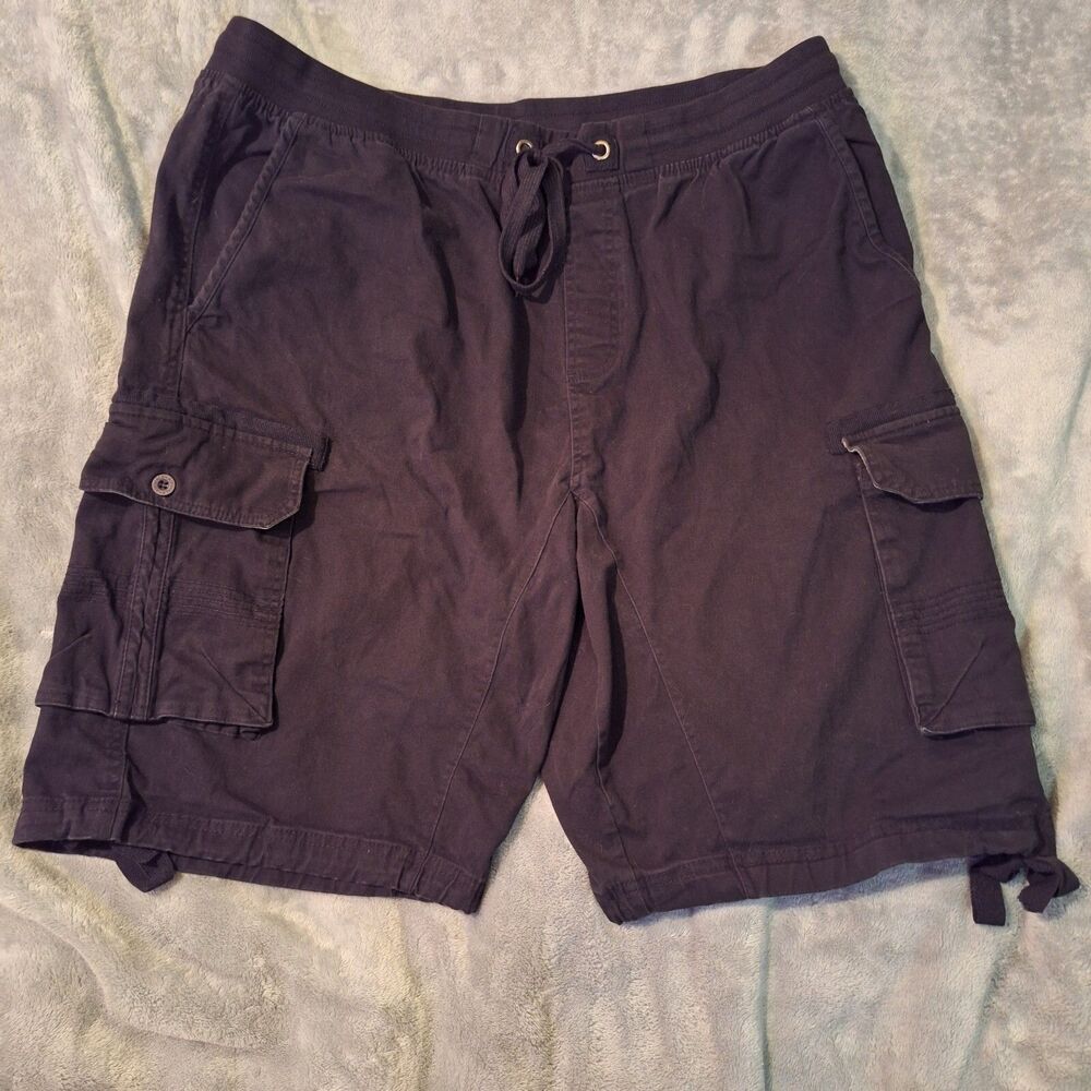 AIRWALK Vintage Mens Cargo Shorts Size 40 Black Leg Ties Elastic Waist Skater